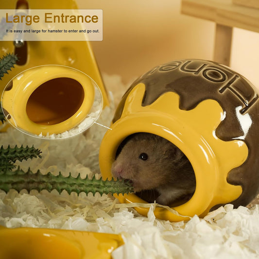 Ceramic Hamster Hideout, Strawberry Hamster House and Habitat, Syrian Hamster Hideout Decor Cool Bed for All Season Gerbil, Mice Guinea Pig