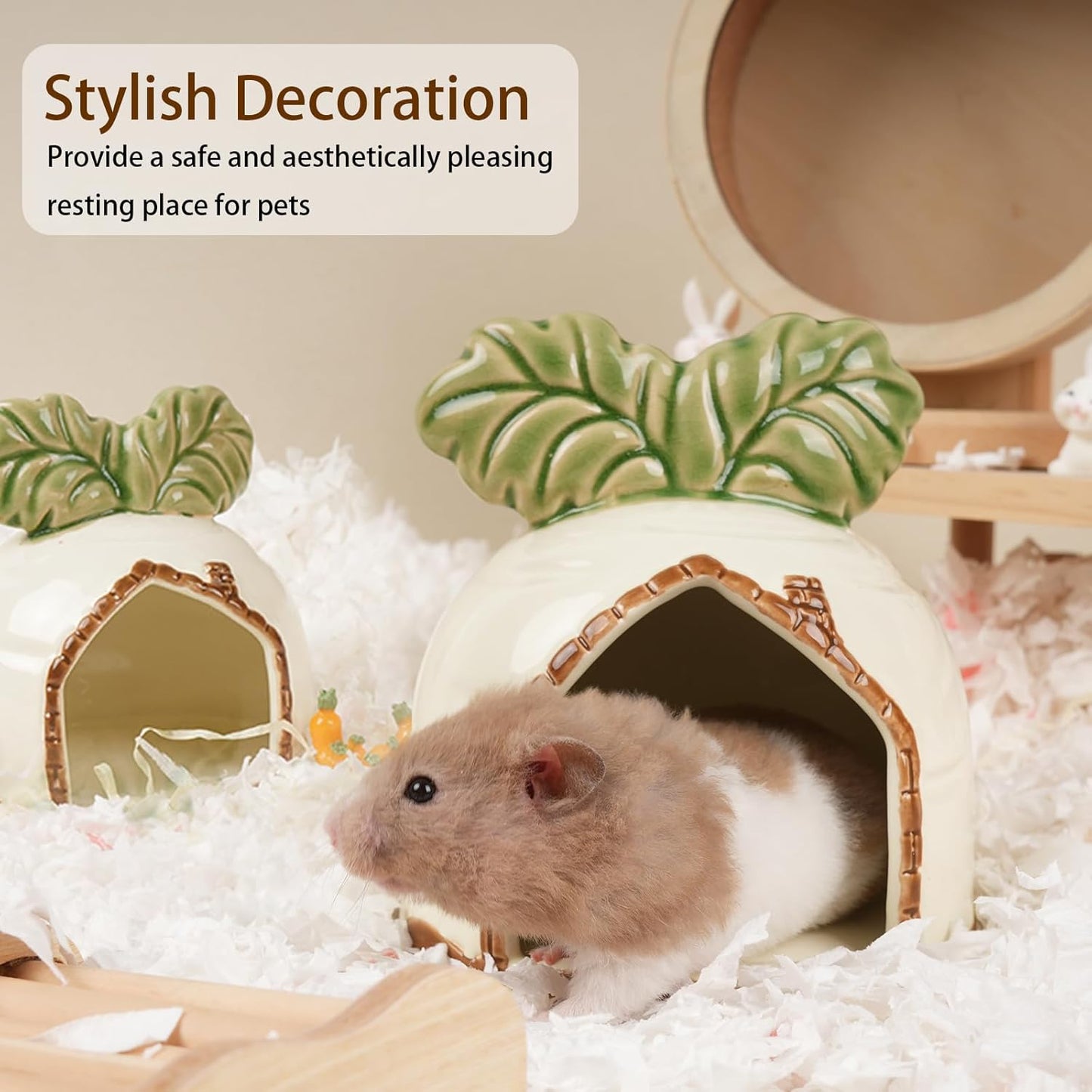 Ceramic Hamster Hideout, Strawberry Hamster House and Habitat, Syrian Hamster Hideout Decor Cool Bed for All Season Gerbil, Mice Guinea Pig