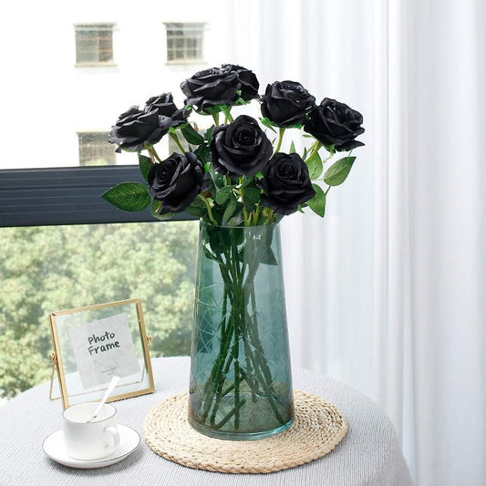 White Fake Roses Artificial Flowers - 10 Pcs Fake Artificial Roses Silk Flowers with Stems for Home Wedding Hotel Office Centerpiece Decor