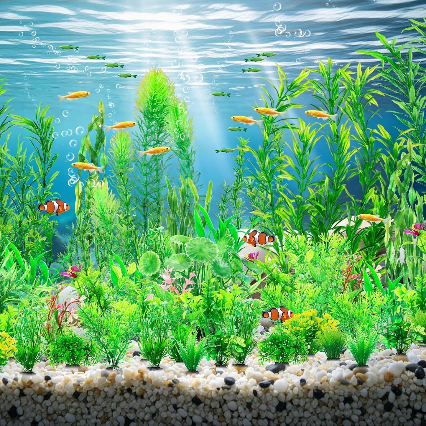 CousDUoBe 12pcs Fish Tank Accessories Aquarium Decorations Green Plants, Green Fish Tanks Decoration Plants, Fish Tank Decor, Aquarium Decor Plastic Plants