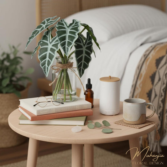 Artificial Flowers Turtle-Back, Alocasia Leaf, in Glass Vase with Faux Water,7Pcs Artificial Leaves Real Touch Latex Leaves for Centerpiece (1, Turtle-Back Leaf)
