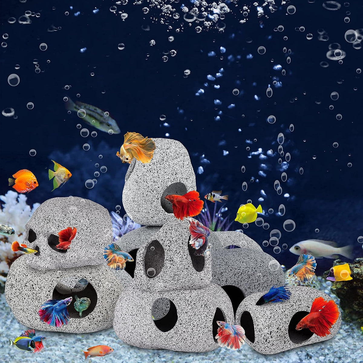 Betta Fish Tank Rock Cave Decor Aquarium Accessories, Medium