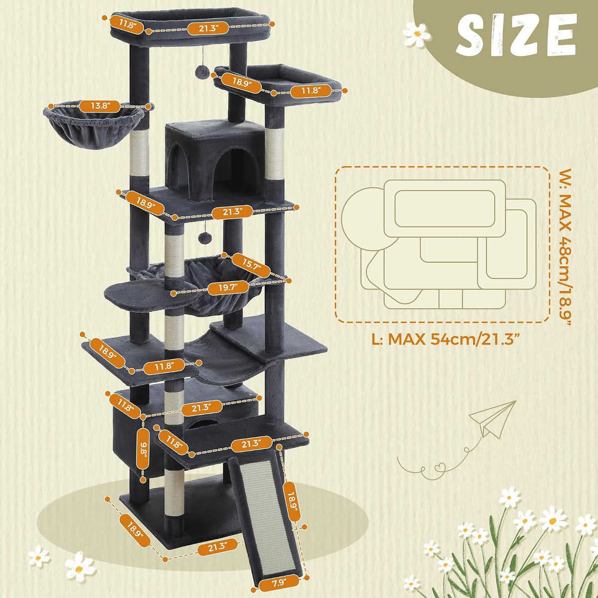 40" Cactus Cat Tree with Hammock, Condo & Sisal Post, Green