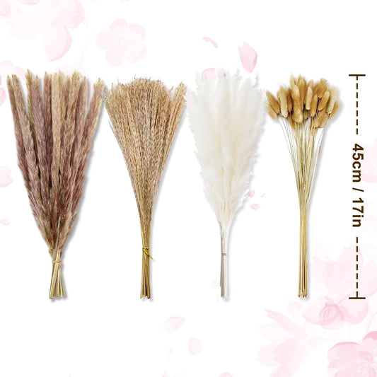 Dried Pampas Grass Decor, 100 Stems Bouquet with Bunny Tails & Reed Grass, Boho Dried Flowers for Wedding, Home Table Centerpieces, Rustic Farmhouse Party Decorations