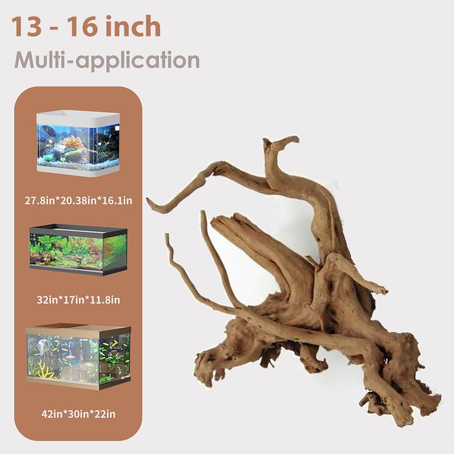 Natural Large Aquarium Driftwood for Fish Tanks & Reptile Terrariums – 100% Safe Fish Tank Decorations, 2-Piece 10-14 Inch Unique Twisted Branches Low Tannin, Easy to Sink