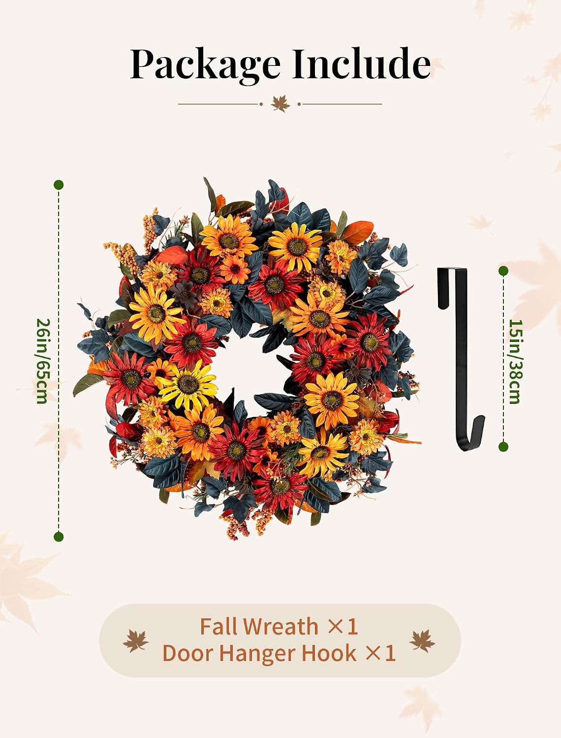 Geranium Wreath for Front Door: Christmas Red Wreaths, 24 Inch