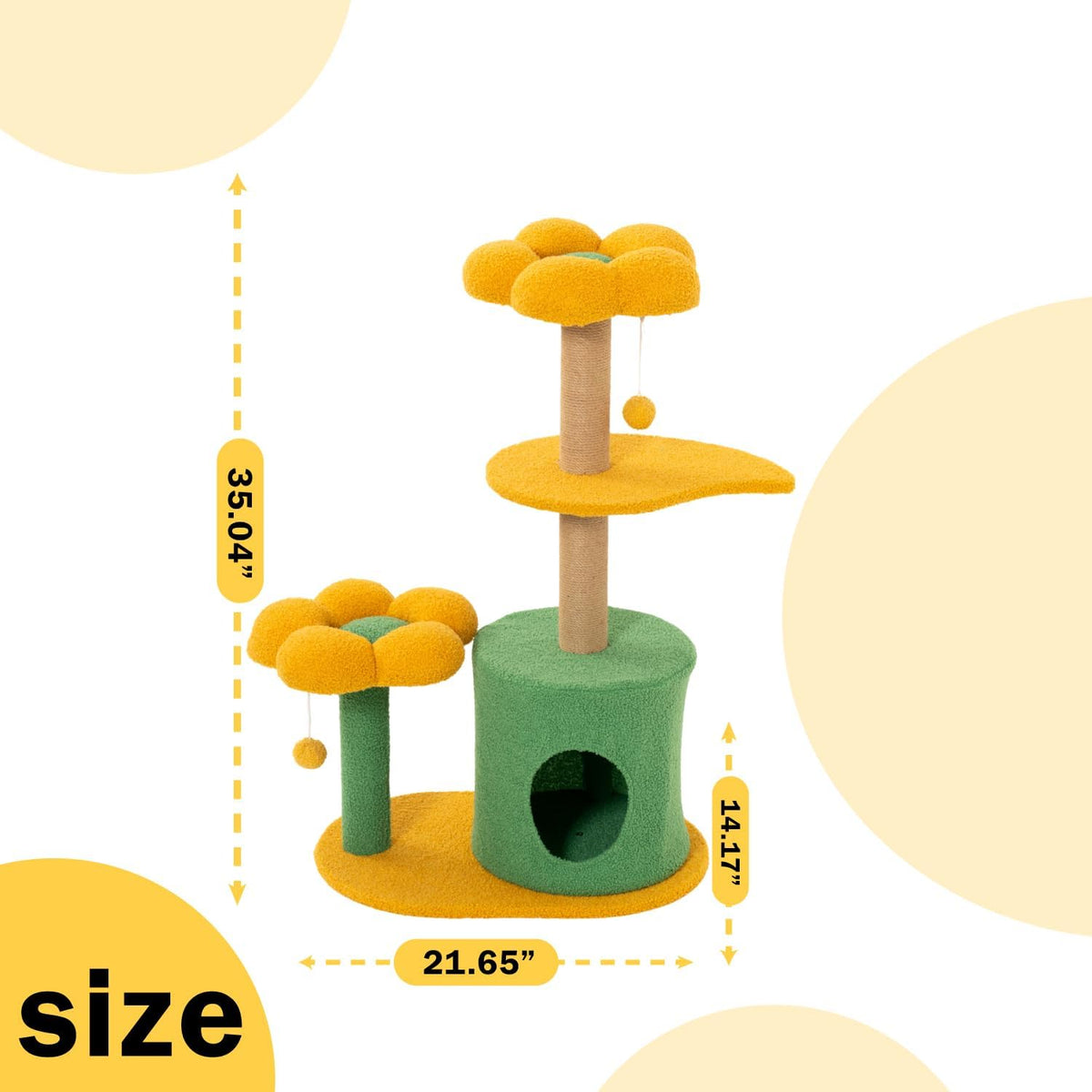 Nonta Flower 35.04“Cat Tree for Indoor Cats, Compact Multi‑Level Cute Cat Tower with Natural Sisal Scratching Post, Cozy Cat Condo Cave, Leaf‑Shaped Perches & Hanging Pom‑Pom Toys, Stable Space Saving