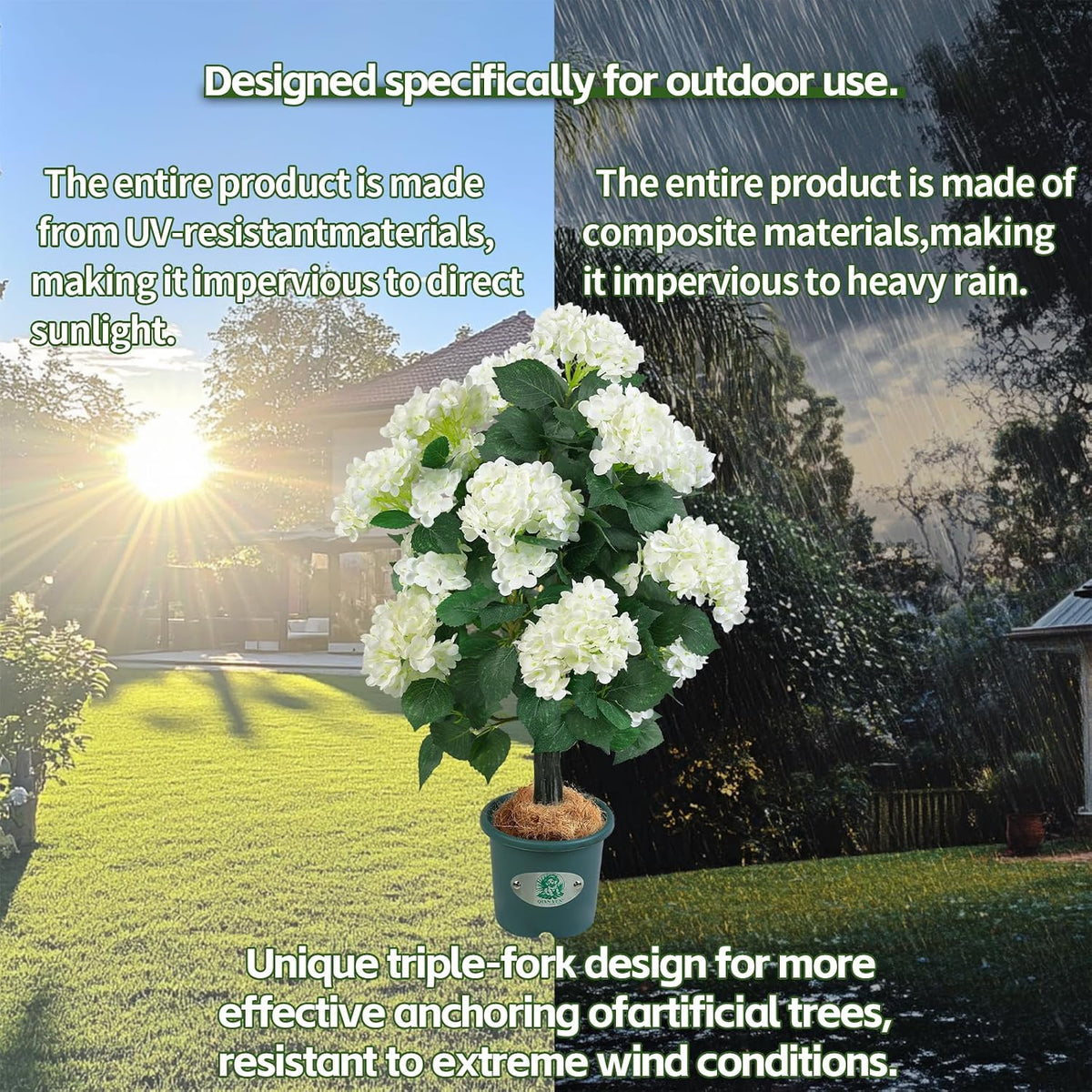 31" Artificial Hydrangea Tree in Pot, Faux Hydrangea Topiary Plant, UV Resistant Indoor Outdoor Potted Flower Tree for Front Porch, Patio, Entryway, Living Room Decor (2, White)