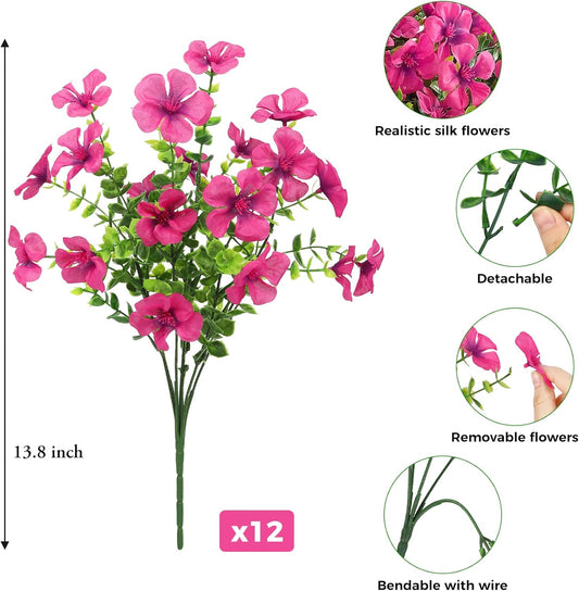 12 Pcs Artificial Silk Geranium Flowers for Outdoors, Red | Fake silk flowers, UV resistant, realistic geraniums, faux plastic plants, for summer garden porch planter outdoor home decor