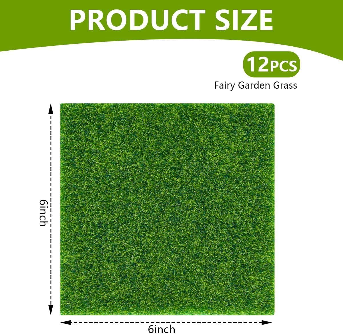 Fairy Garden Grass 6 x 6 Inches Miniature Artificial Craft Grass for Dollhouse Ornament DIY Decoration