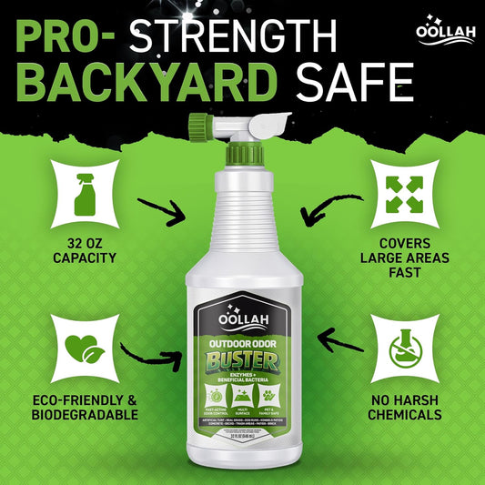 Outdoor Odor Buster Odor Eliminator for Strong Odor, Enzyme Cleaner Spray, Multi-Surface Enzyme Odor Eliminator for Pets, Turf, Grass, Kennels & Patios, 32 oz Manual Spray Bottle