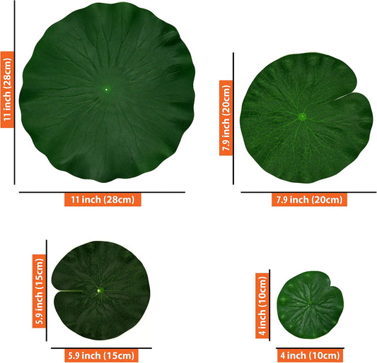 Artificial Floating Foam Lotus Leaves Decor for Pond Aquarium and Stage Realistic Lotus Foliage Green Plant for Fish Pool Decoration Pack of 8, 4 Sizes (10, 15, 20, 28cm)