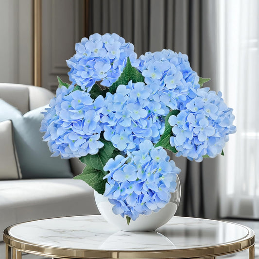 6PCS Blue Hydrangea Artificial Flowers, Bulk Silk Fake Flower with Stems, Faux Hydrangeas Bouquets for Home Décor, Wedding, Party, and Office Table Centerpieces.