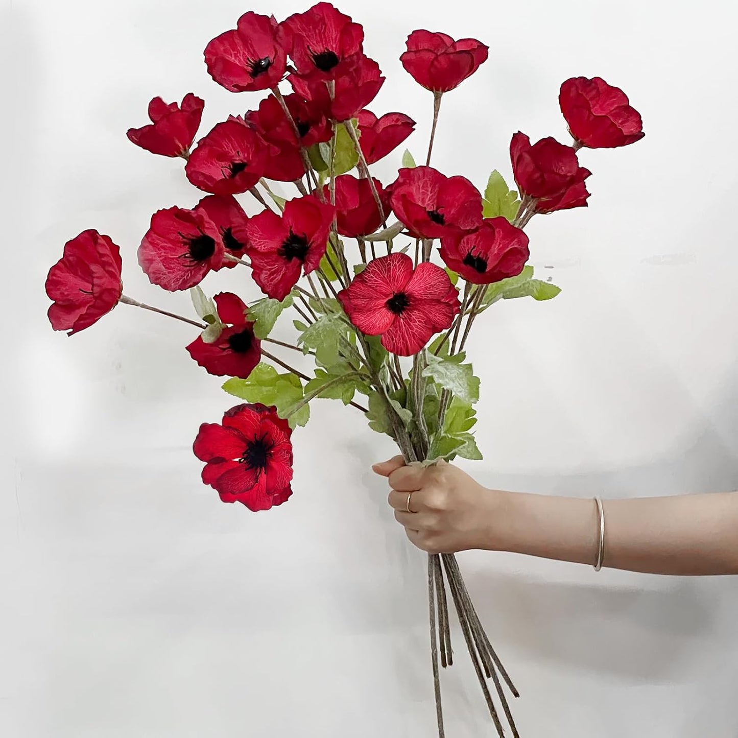 24 Blooms Artificial Poppy Flowers, 8PCS Long Stem Red Faux Poppies, 27.5"/70cm Silk Poppy Flowers with Stems,Red Poppies for Memorial Day Wedding Home Decor Office Party Centerpieces