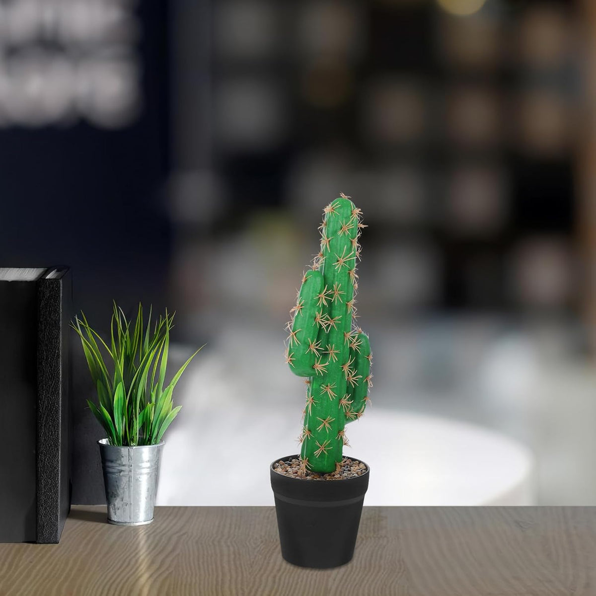 Faux Cactus Artificial Succulent Plant in Pot, Tall Greenery for Indoor Office and Reptile Terrarium Décor, Artificial Potted Cactus for Home Tabletop Decoration