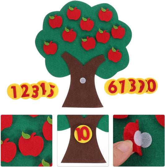 Felt Apple Tree Math Area Toy Educational Counting Game for Toddlers Preschool Early Childhood Learning with Mini Toy Apples 10.6 Inch