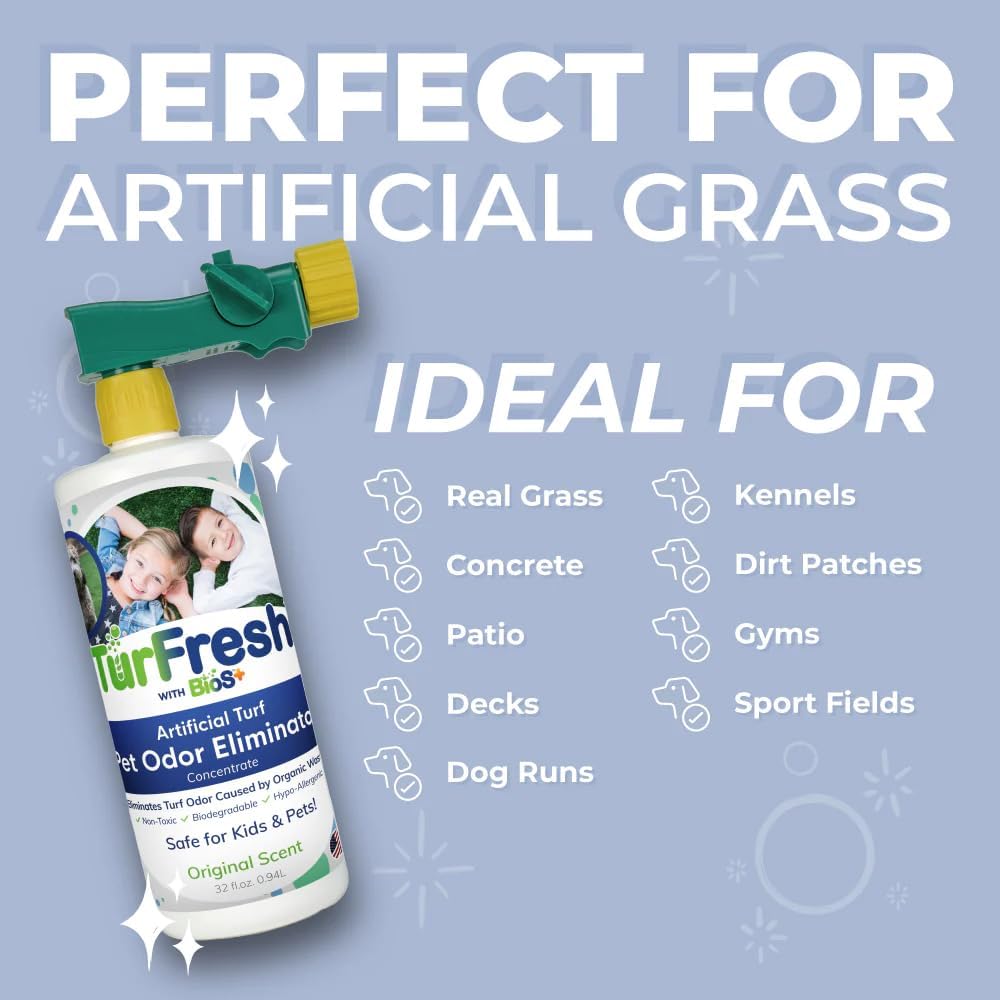 BioS+ Artificial Turf Pet Odor Eliminator – Enzyme Concentrate for Dog Urine and Feces for Artificial Grass, Kennels & Outdoor Surfaces – Safe for Kids, Pets & Plants – 32 oz Bottle