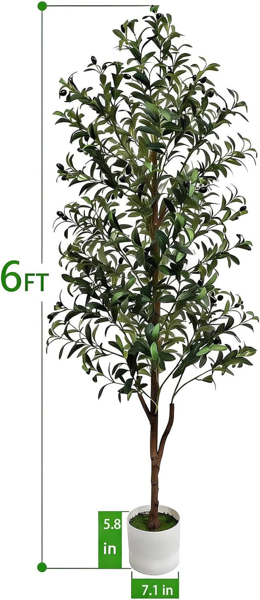 Olive Tree Olive Trees Artificial Indoor 6FT Faux Olive Tree with Pot,Artificial Olive Trees Plant with Realistic Trunk, Branches, Leaves and Fruits,Fake Tree Plant for Home Office Decor