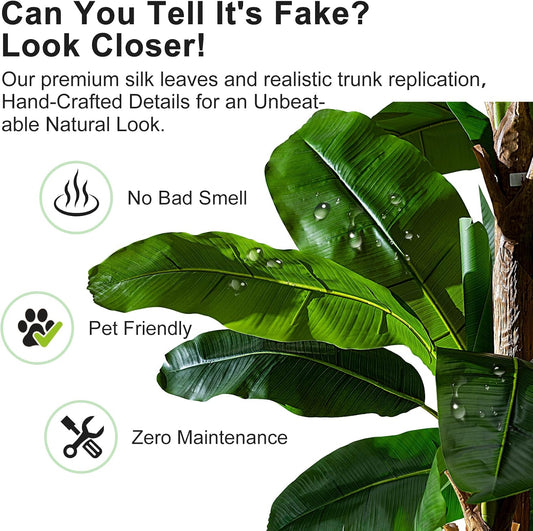 Artificial Banana Tree 7.2ft, Faux Tropical Palm Tree Plant with Realistic Leaves, Low Maintenance Indoor Outdoor Decor for Home Office Porch, in Nursery Pot