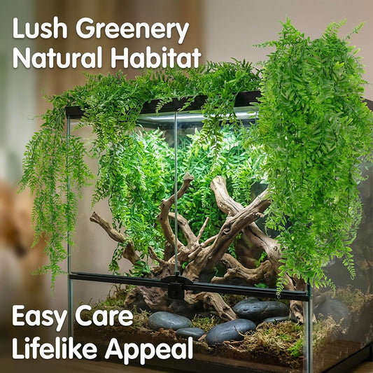 2PCS Fake Hanging Plants - Artificial Reptile Habitat Vines | UV Resistant Artificial Boston Ferns for Bearded, Dragon, Snake. Geckos, Hermit Crab, Lizard, Chameleon, 31.5 Inch