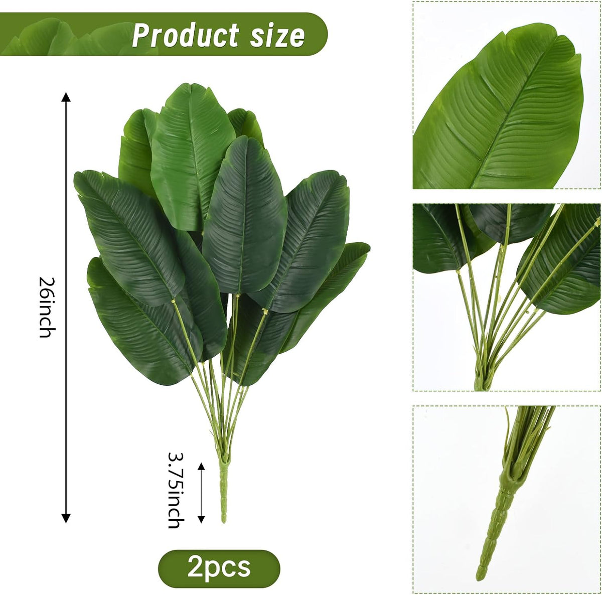 Artificial Banana Trees 2 Pcs 26" Fake Banana Leaves