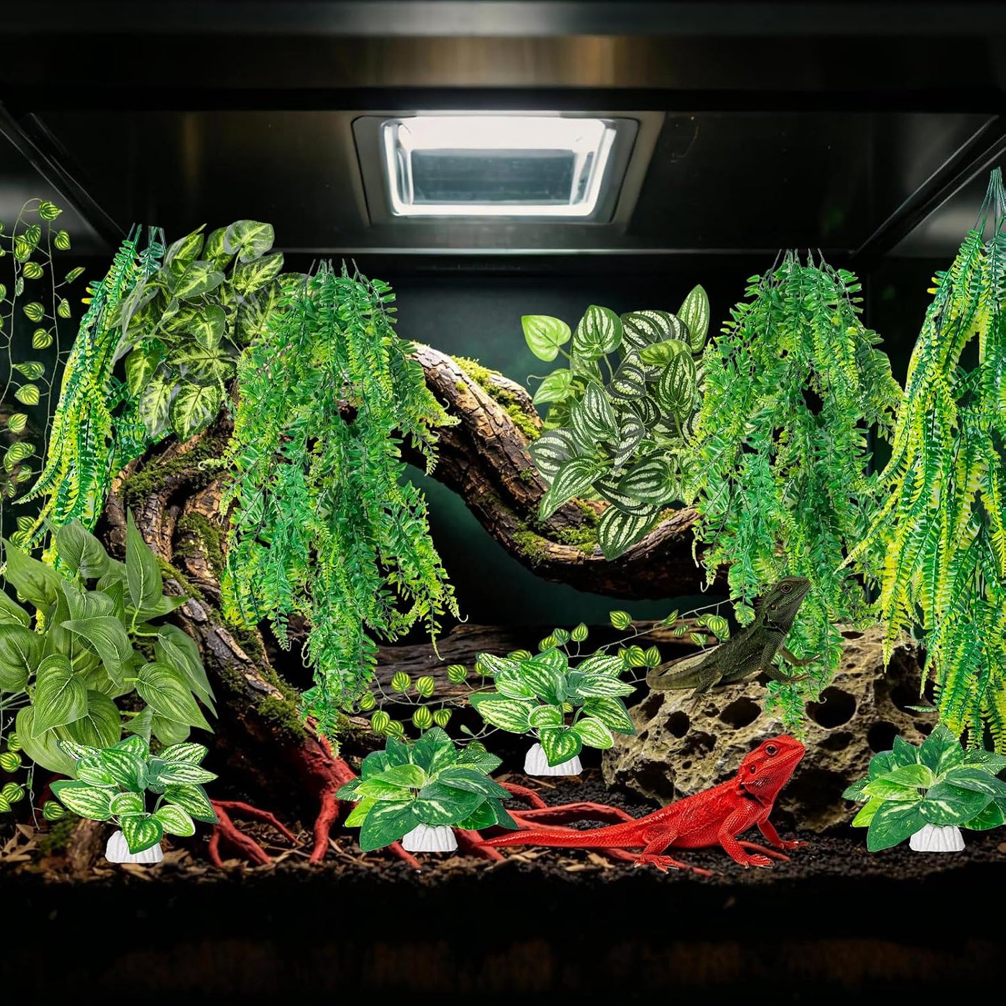 CousDUoBe 13Pcs Reptile Plants for Bearded Dragon Tank Accessories | Terrarium Plant Artificial Decor for Snake Cage Bearded Dragons Lizard Gecko Snake Hermit Crab Tank Decor(Lush Series)
