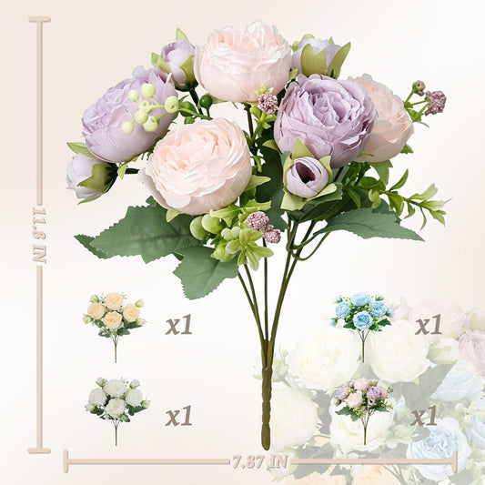 Fake Flowers,4 PCS Artificial Flowers Bouquets of Silk Peony for Home Decor