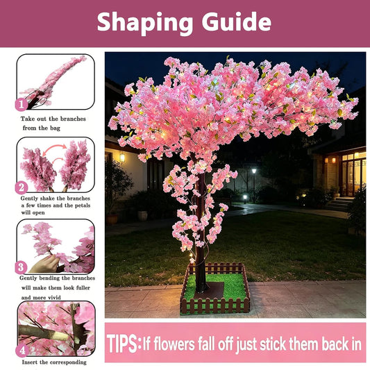 8.2FT Tall Artificial Cherry Blossom Trees Large for Indoor Outdoors,Pink Faux Fake Cherry Blossom Tree for Wedding Party Office Shopping Hotel Restaurant Living Room Home Decor