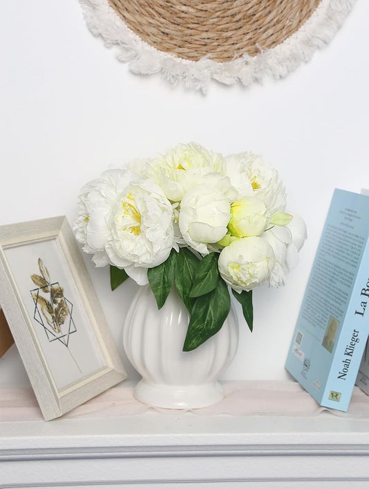 Pink Peonies Artificial Flowers 2 Bouquets Vintage Fake Peonies 14pcs Heads Silk Flowers with Stems for Wedding Decoration Bride Bouquet Faux Flowers Crafts Floral Arrangement (Pink)