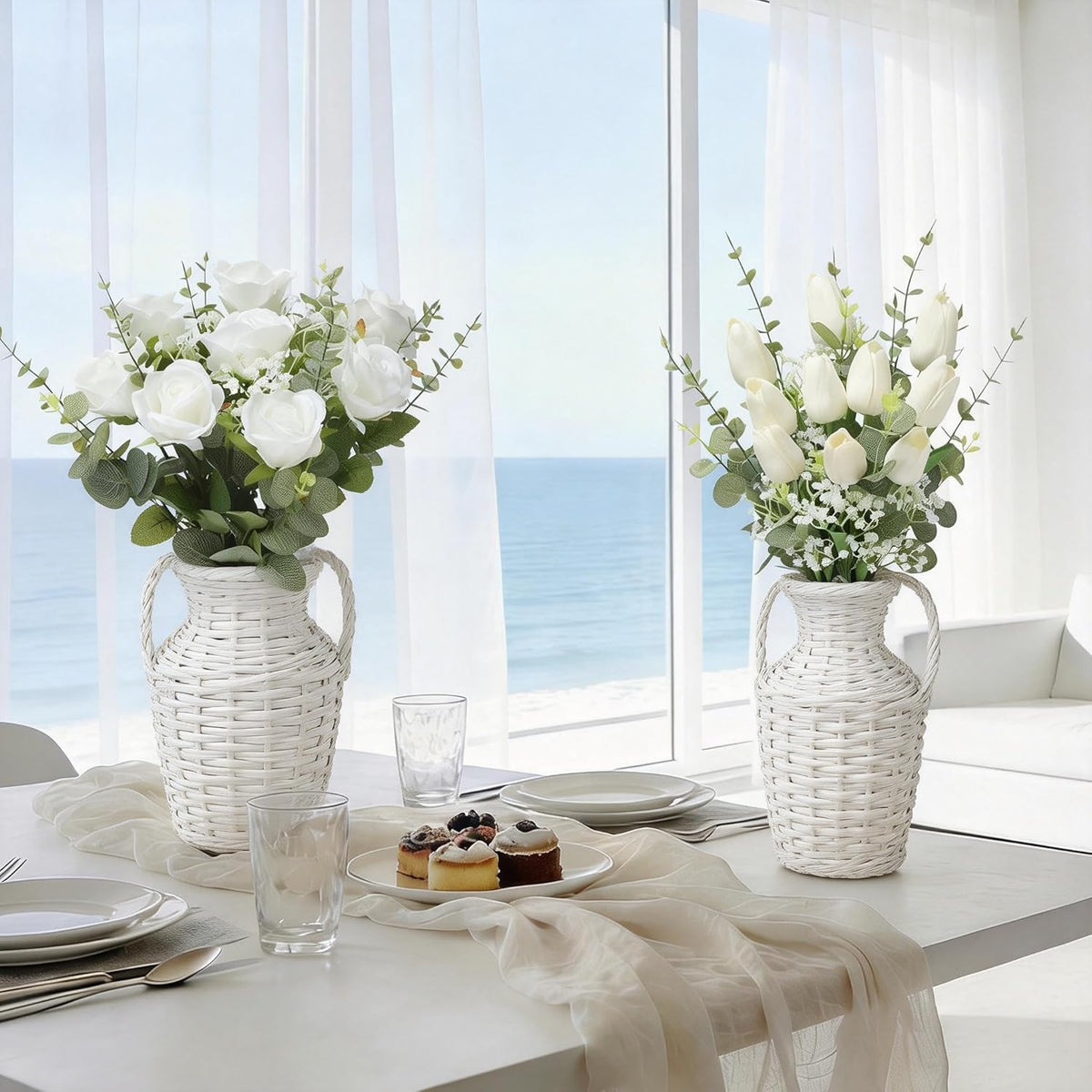 55pcs Hydrangea Artificial Flowers, Silk Fake Flower for Home Vase Decor