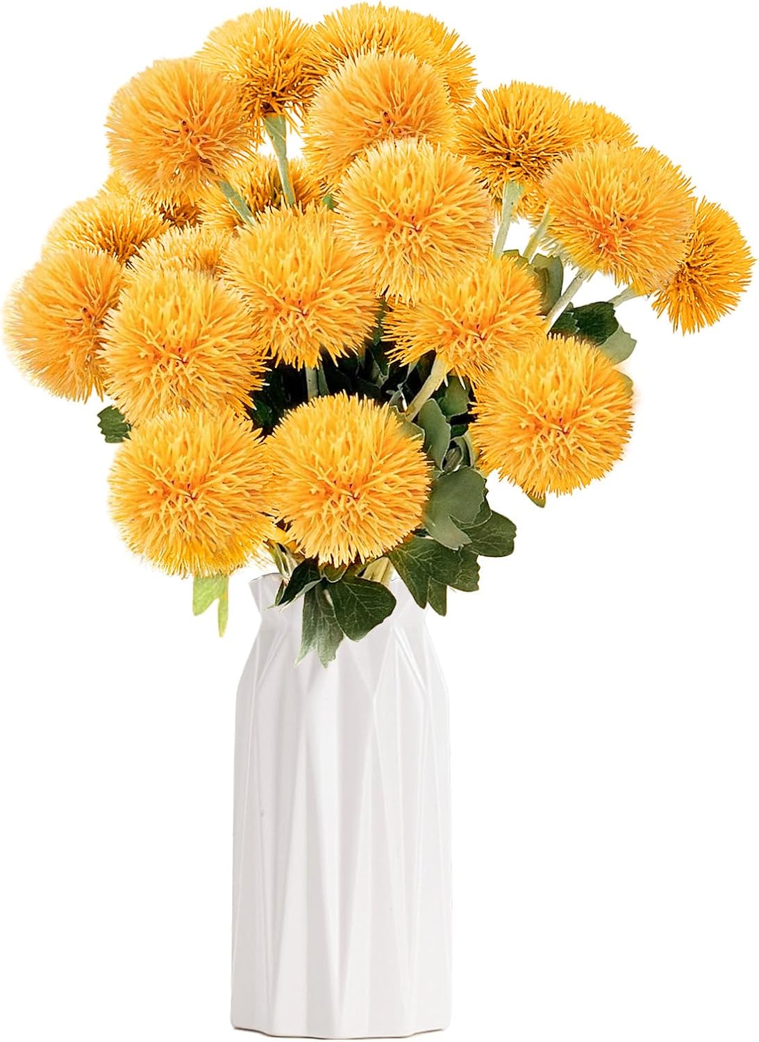 18 PCS Artificial Dandelion Flowers with Stems, 15 Inch Plastic Fake Flower Plants Look Real Decorative Floral Bouquet for Baby Shower Party Wedding Arrangements DIY, White