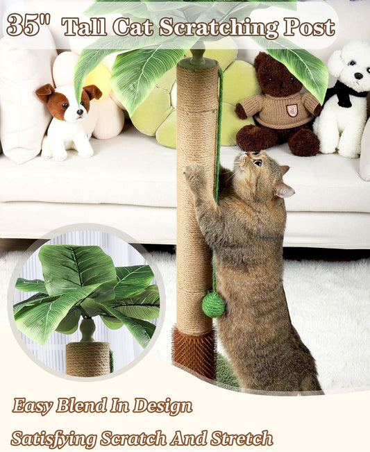 32" Tall Cat Scratching Posts for Indoor Cats, 3-in-1 Vertical Cat Scratching Post with Plush Toys, Premium Sisal Post for Cats at All Ages with Reinforced Stable Base, Beige