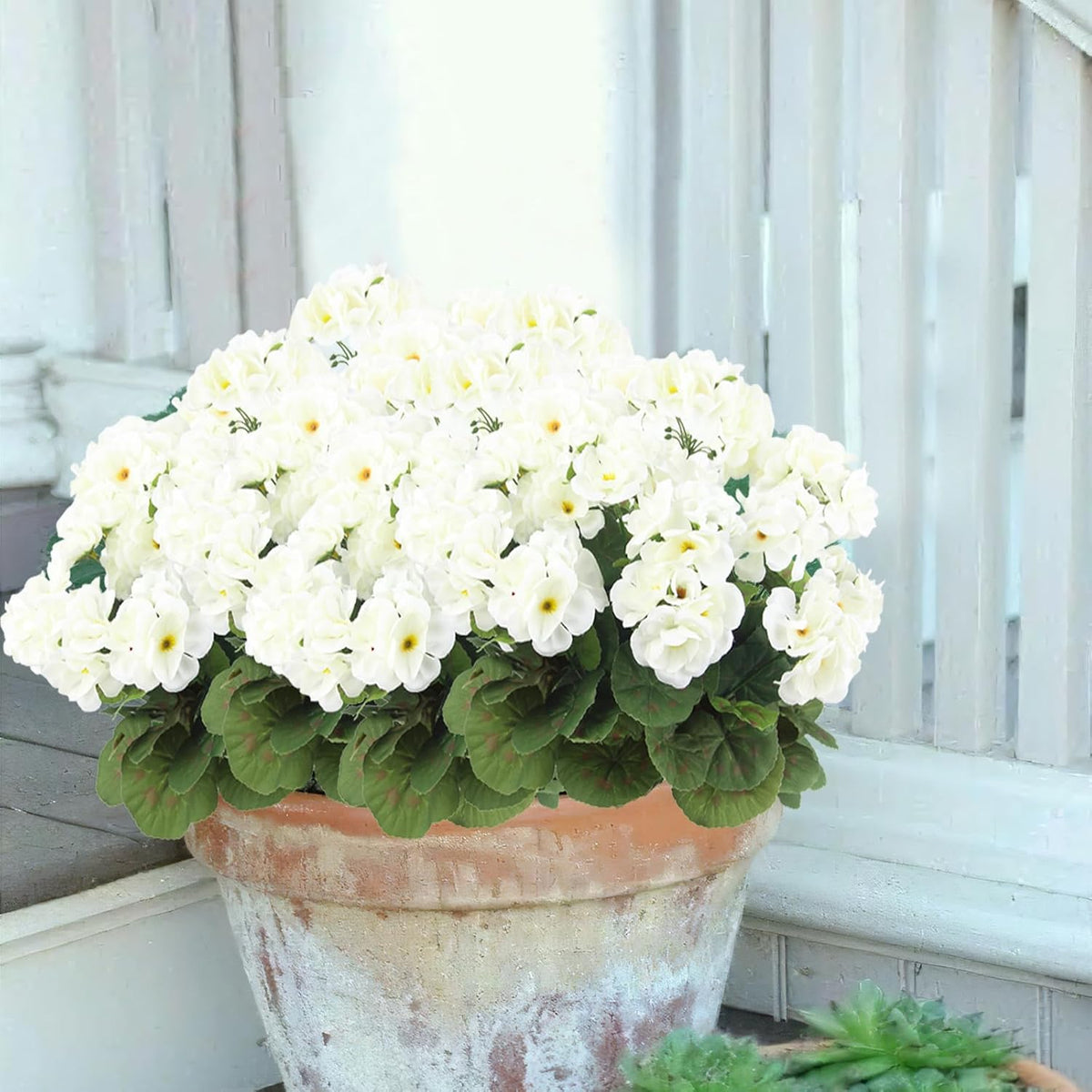 3 Pcs Artificial Geraniums Flowers Silk Geraniums for Outdoors UV Resistant Pink Artificial Geranium Bush Faux Flowers Plant for Planter Garden Home Decor Indoor Patio Vase Table Centerpiece