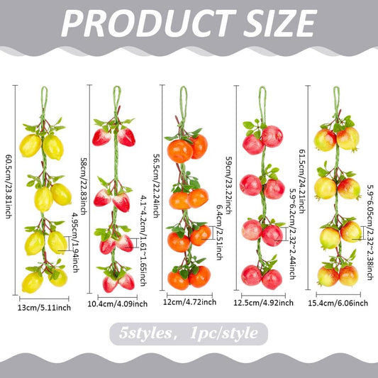 5 Styles Fruits Artificial Fake Hanging Banner Lemon Pomegranate Apple Orange Strawberry Garland Plant Decor for Wedding Backdrop Thanksgiving Day Christmas Party Sukkot Decoration