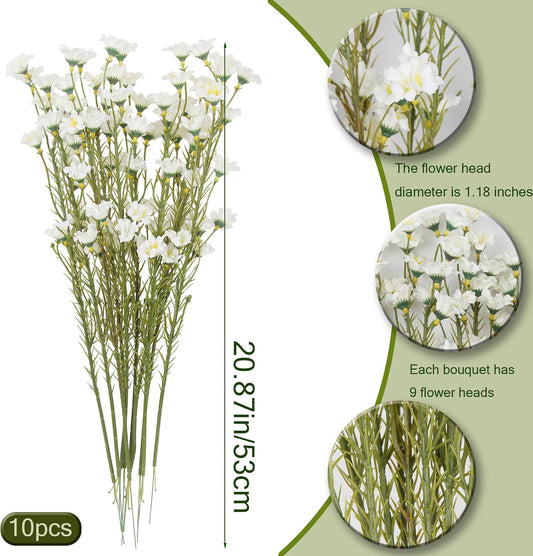 10 Pcs Artificial Wildflowers with Stems Bulk Silk Spring Flowers 21 Inch Fake Forsythia Branches White Faux Wildflowers Floral Arrangements for Home Decor Indoor Outdoor Wedding Centerpieces