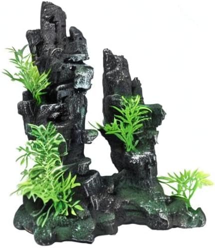 Aquarium Mountain View Stone Ornament Tree Rock Cave Aquarium Decorations Large and Tall Extra Large Aquarium Decorations for Fish Tank Decorations for Fish Tank - 14 Inches High