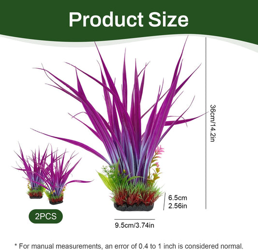 Aquarium Plants Plastic, 2-Pack, 14.2-inch-Tall Artificial Aquarium Plants, Decorations for Medium to Large Aquariums, Safe for All Fish (Green)