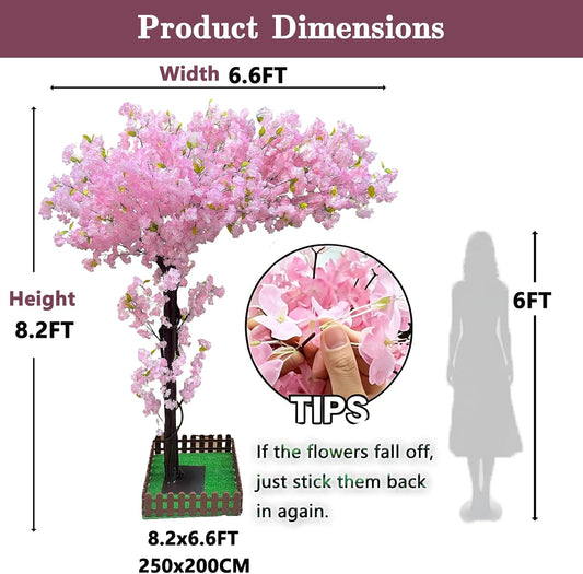 8.2FT Tall Artificial Cherry Blossom Trees Large for Indoor Outdoors,Pink Faux Fake Cherry Blossom Tree for Wedding Party Office Shopping Hotel Restaurant Living Room Home Decor