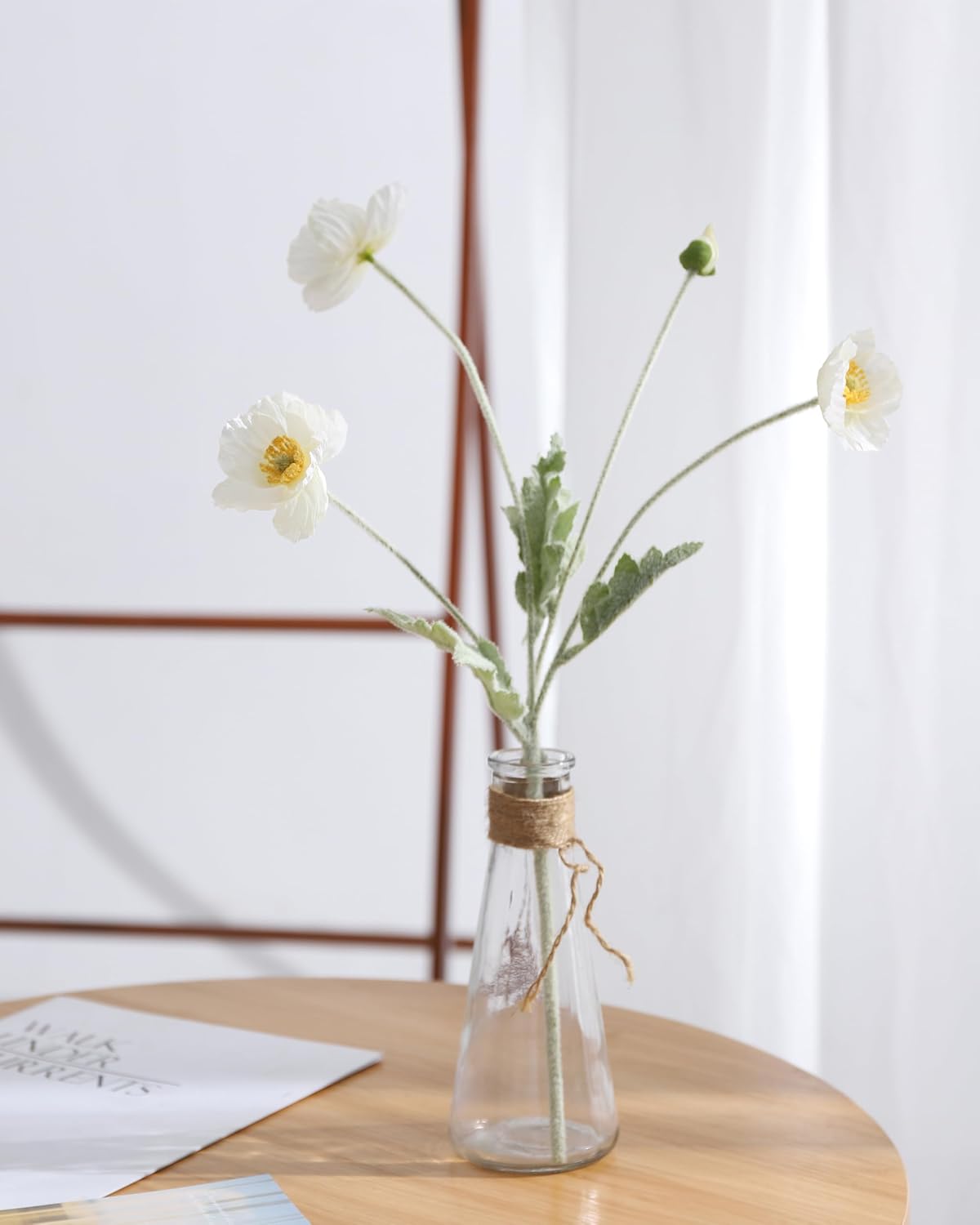 Artificial Poppies Flowers 6 Stems, Lifelike Silk Fake Flowers with Buds for Spring Wedding, Dining Table, Home and Office Decoration(Orange Red)