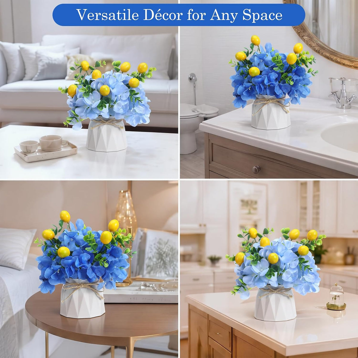 6 Set Hydrangea Centerpieces for Tables, Blue Hydrangea