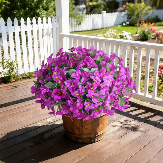 Faux Bougainvillea Artificial Flowers for Outdoors Summer Outside Decor, 4 Bundles UV Resistant Realistic Fake Plants Silk Flowers for Porch Patio Window Outdoor Planter Garden Home, Hotpink