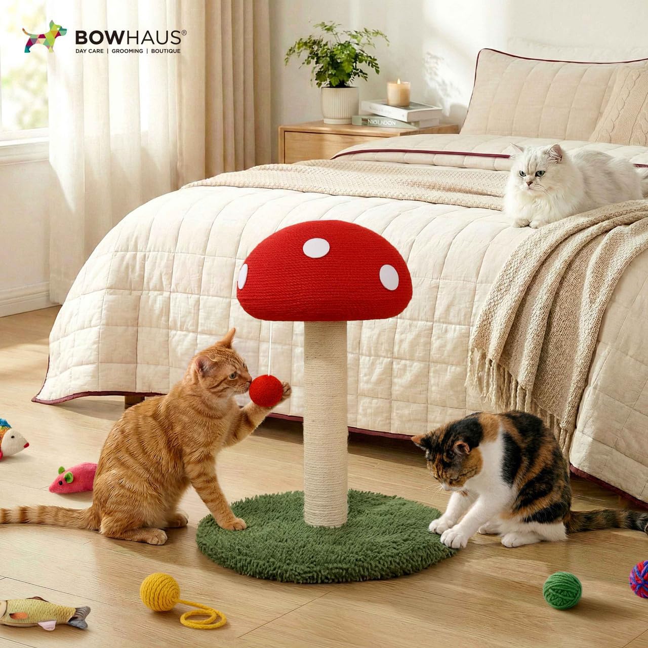 Mushroom Cat Scratching Post, Mushroom Cat Scratcher with Sisal Rope and Interactive Hanging Ball, 20 Inch Scratching Post for Indoor Cats and Kittens