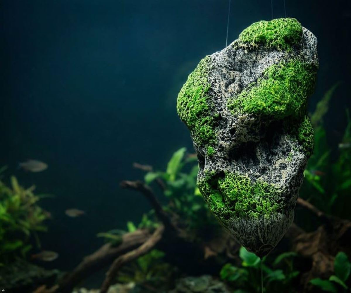 Aquarium Floating Rock Decor, Mountain Fish Tank Ornament with Moss | Resin Hidden Cave Shelter for Betta Shrimp Small Fish, Natural Landscape Aquarium Decorations(Medium Number)