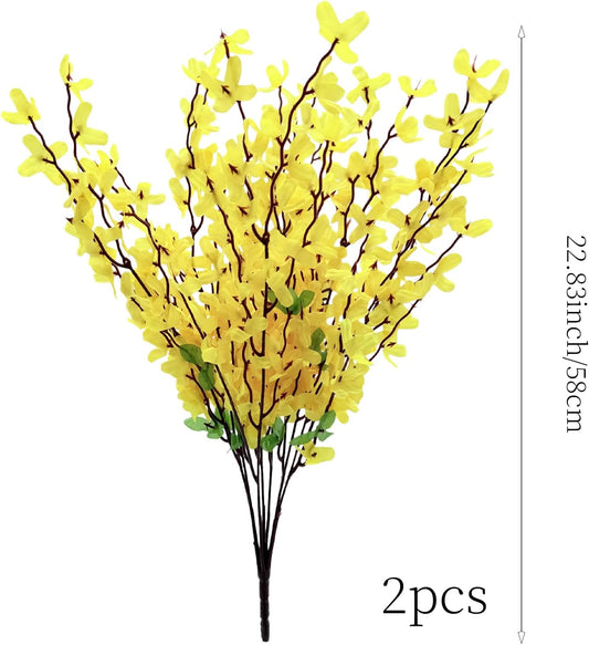 FERIAL3Pcs Artificial Forsythia Flower Branches Spring Summer Yellow Silk Fake Winter Jasmine Artificial Orchids Long Stem 41 Inch for DIY Floral Arrangement Wedding Party Home Office Decorate