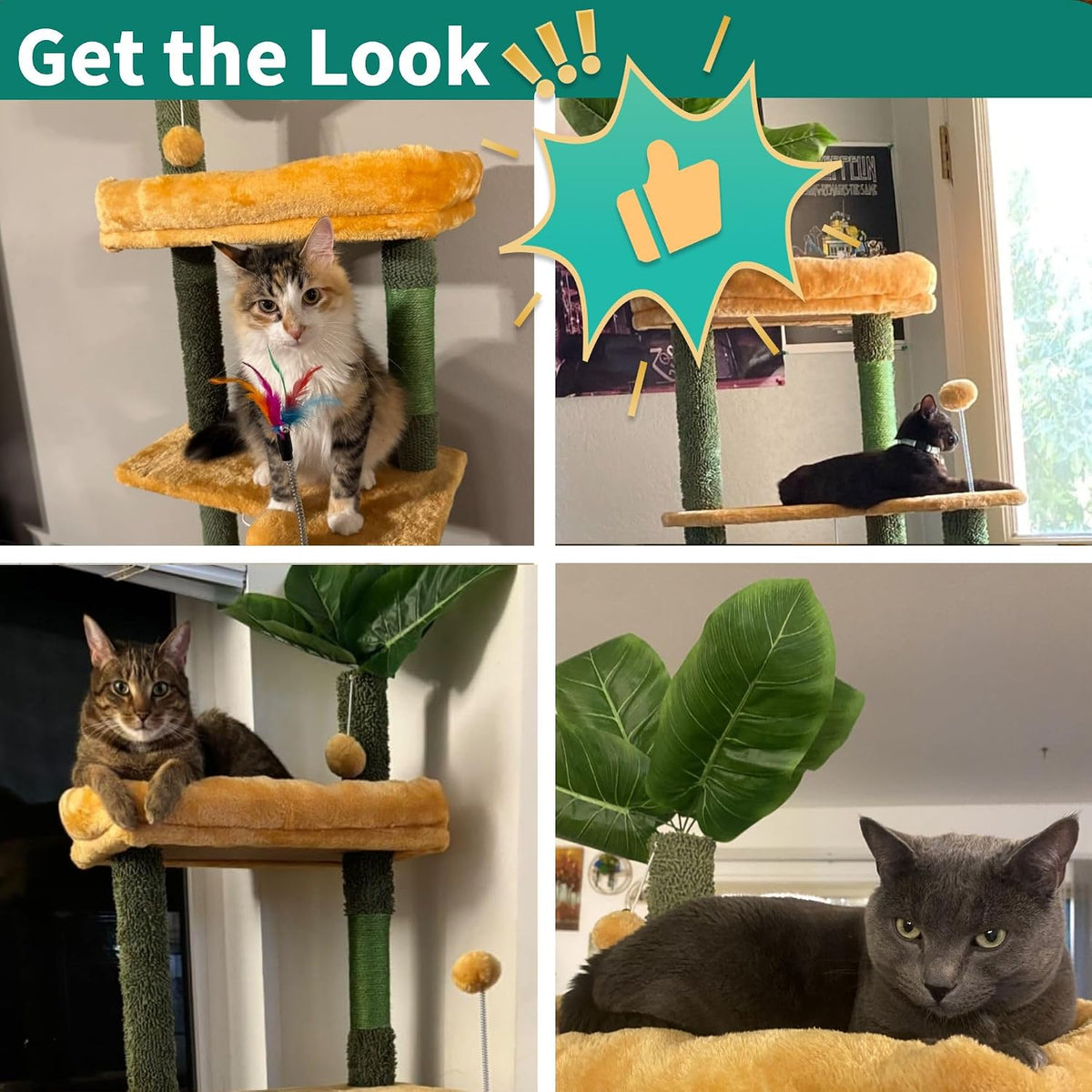 60in Cactus Cat Tree: Multi-Level Tall Kitty Tower Indoor