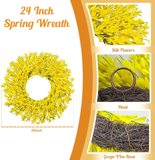24 Inch Artificial Yellow Forsythia Wreaths Spring Summer Fall Wreath