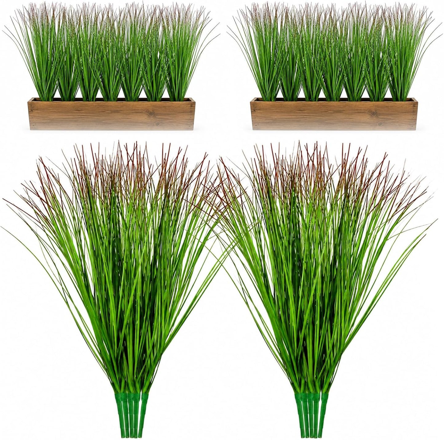 10 Pcs Artificial Onion Grass, 37cm Faux Shrubs Wheat Grass, Green | Fake Tall Gras Greenery Stems for Home Decor Indoor Outdoor Patio Garden Porch UV Resistant