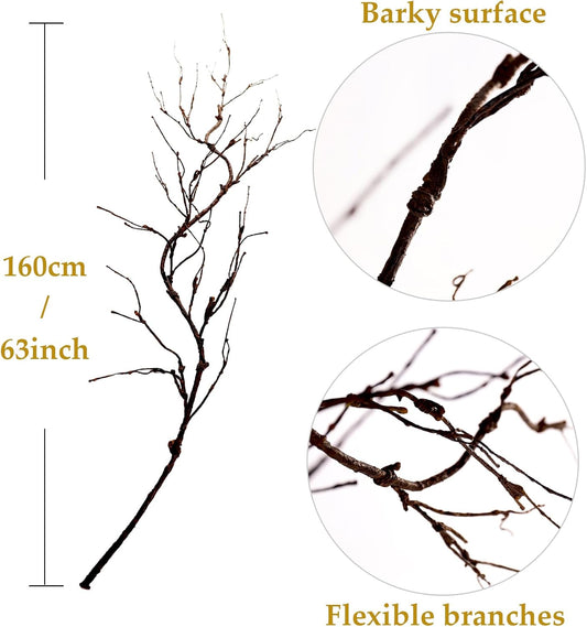 4pcs 63in Black Bendable Fake Halloween Tree Branches Wall Decor | Realistic Artificial Spooky Vines Crafts Curly Wood Limbs Hanging Grape Twigs Garland Creepy for Room Party Arch Decoration
