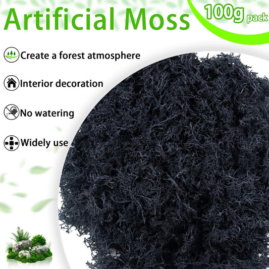 3.5 OZ Fake Moss for Plants Indoor, Realistic Artificial Black Moss Preserved Moss for Crafts,Reindeer Moss for DIY Table Centerpieces, Terrarium Decor, Fairy Garden Accessories