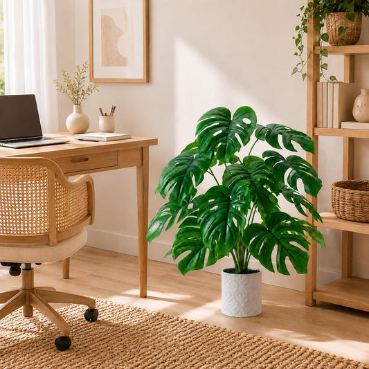 Artificial Plants Indoor Large 26'' Fake Monstera Faux Potted Plants Indoor Tall for Home Farmhouse Bedroom Living Room Decor